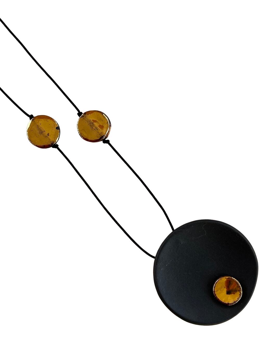 Vintage Gold and Black Ceramic Art Necklace